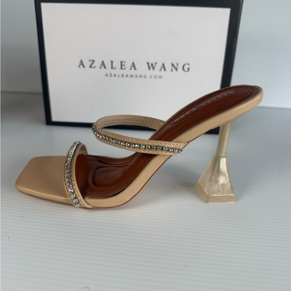 NWT Azalea Wang PYTALS Beige Rhinestone Mule Heels MULTI SIZES Sq Toe Sandals - Picture 2 of 6